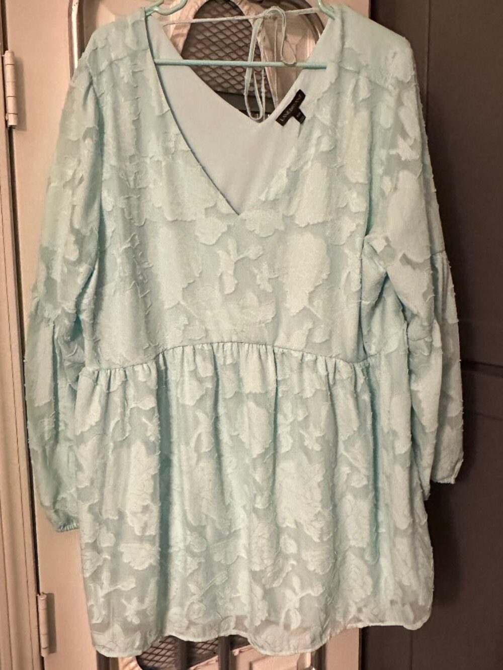 light blue/green flowy peasant top